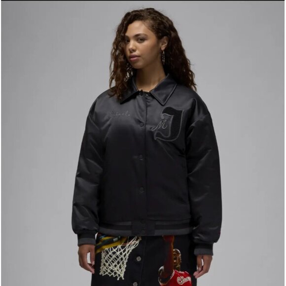 New! Nike Air Jordan Varsity Core Black Jacket for Women | Size: XS | MSRP $175 - Picture 2 of 16